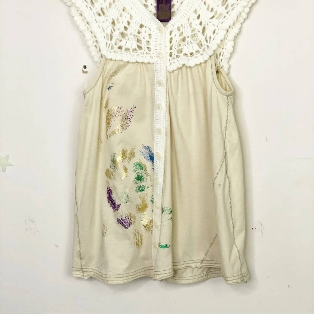 FREE people button down crochet top - Picture 3 of 12